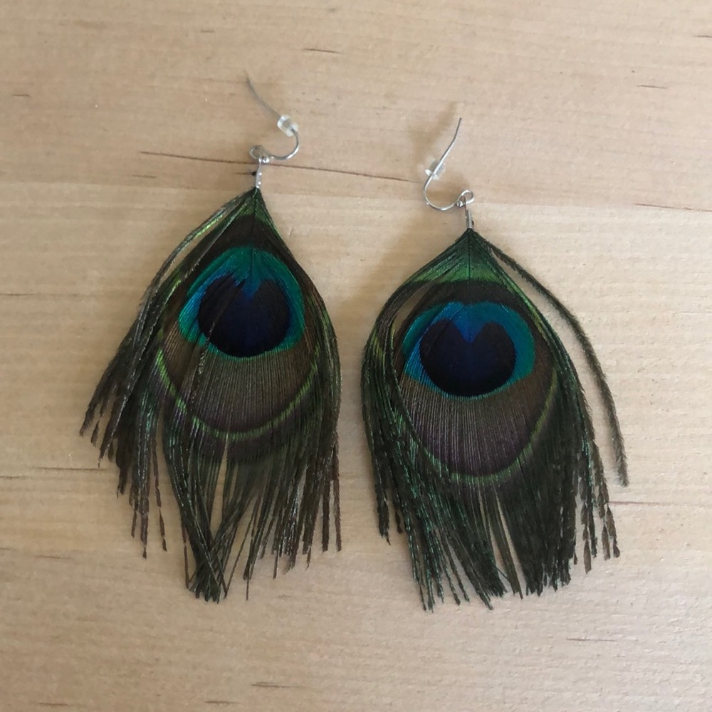 Peacock feather earrings